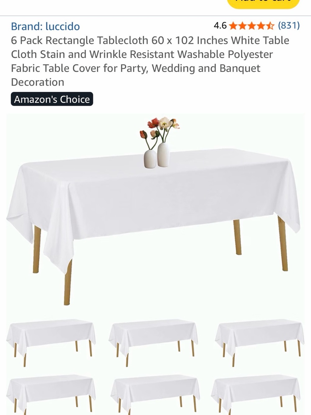 White Rectangle Tablecloths 60x102 - 6 Pack